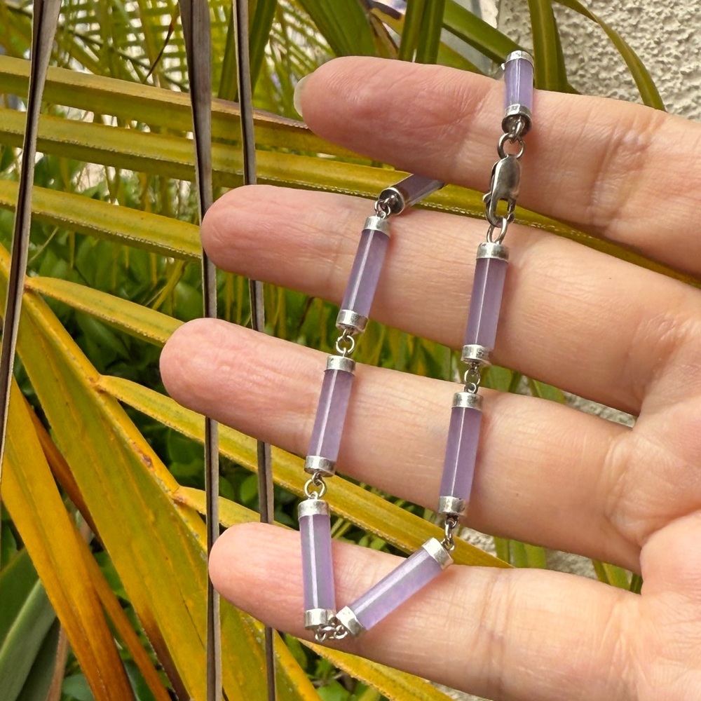 Solid Sterling Silver Lavender Jade Bangle Bracel… - image 3